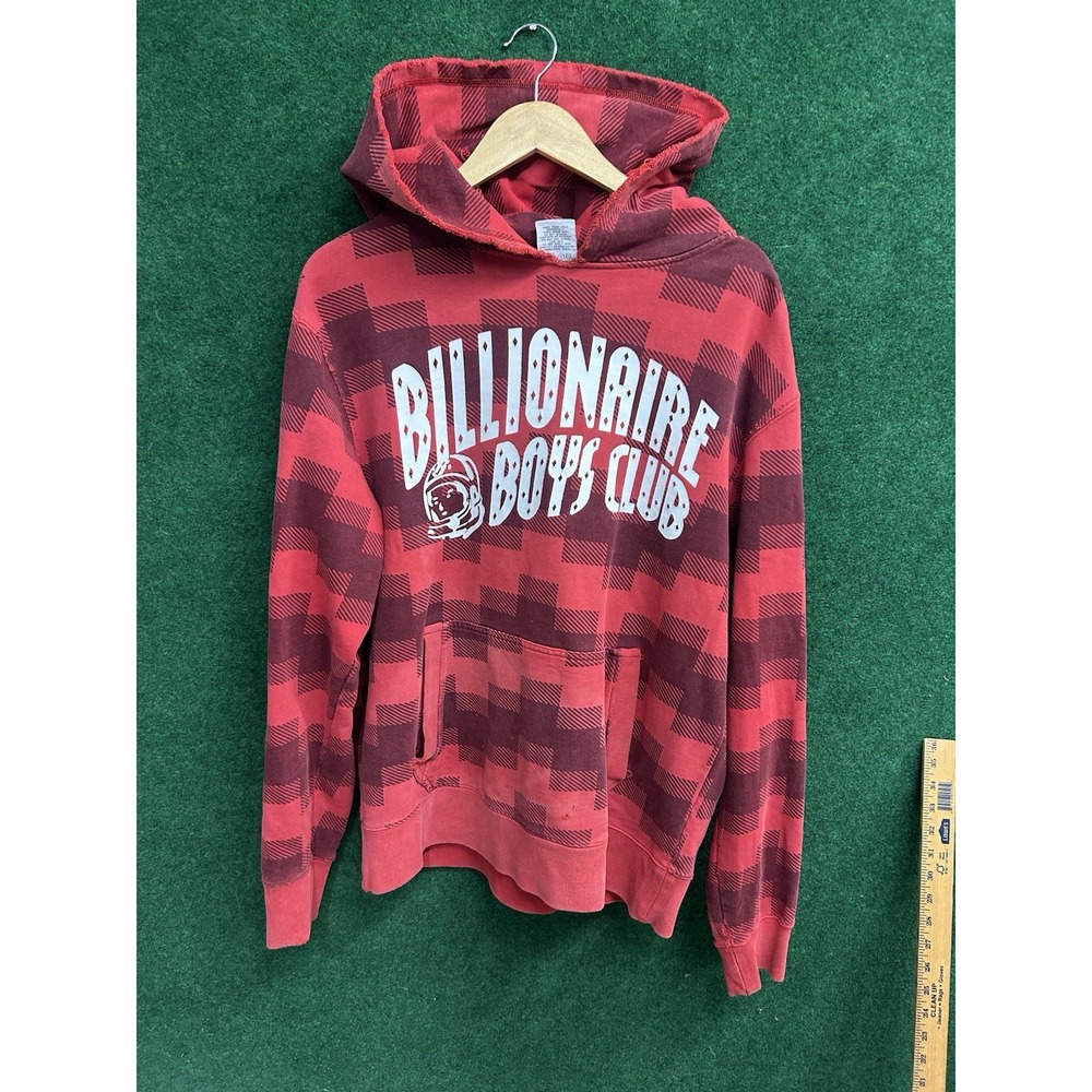 BBC Billionaire Boys Club Vintage Y2k Red PLAID Zip Hoodie Hype XL THRASHED